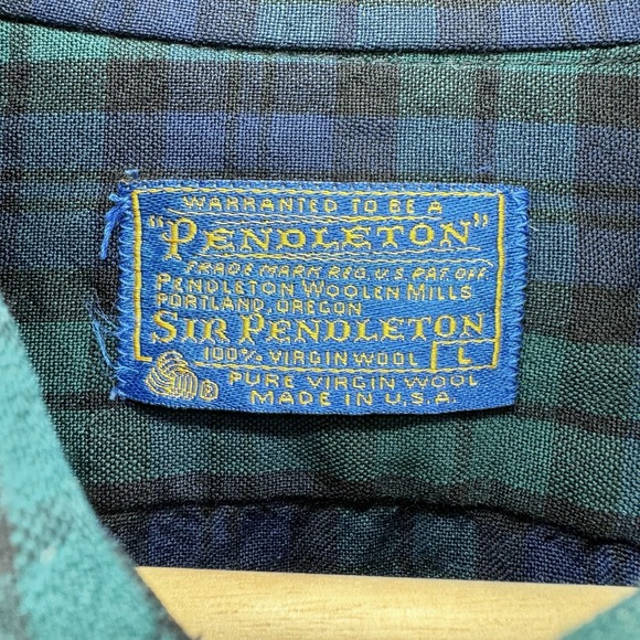 Vintage Pendleton Shirt Mens L Green Blackwatch Tartan Flannel Long Sleeve Wool - Picture 5 of 10